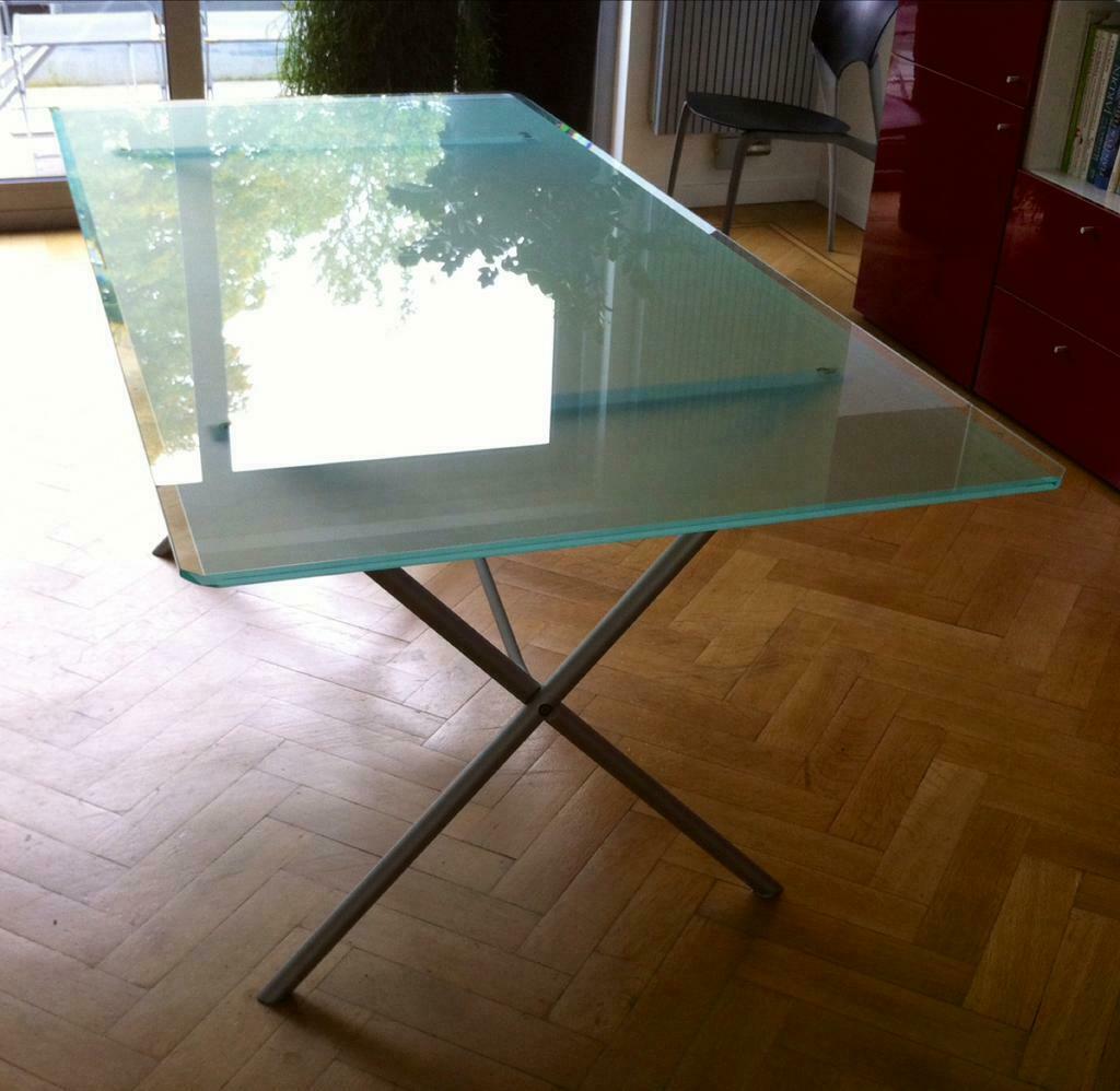 Eettafel, Huis en Inrichting, Tafels | Eettafels, Zo goed als nieuw, Vijf personen of meer, Rechthoekig, Glas