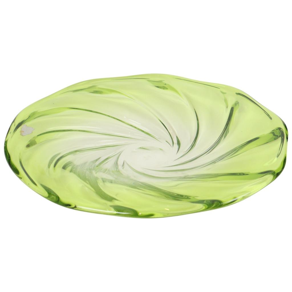 XXL Fruitschaal Val Saint Lambert Kristal Limoen Groen 40cm, Antiek en Kunst, Ophalen of Verzenden