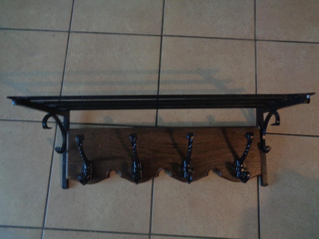 Eiken Kapstol met gietijzer ,64 x 26 x 27 cm, Huis en Inrichting, Woonaccessoires | Kapstokken, Wandkapstok, Gebruikt, Ophalen of Verzenden