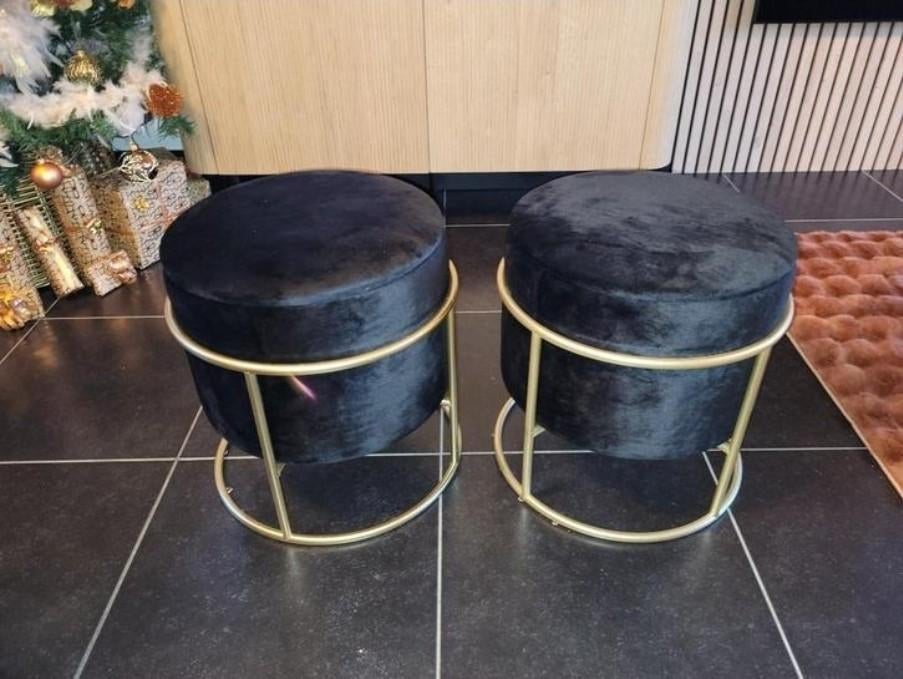 Zwarte velvet poefs met gouden rand, Enlèvement, Comme neuf