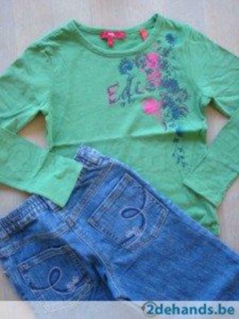 Mooie jeans & groene longsleeve - Esprit - maat 128., Kinderen en Baby's, Kinderkleding | Maat 128, Meisje, Ophalen of Verzenden