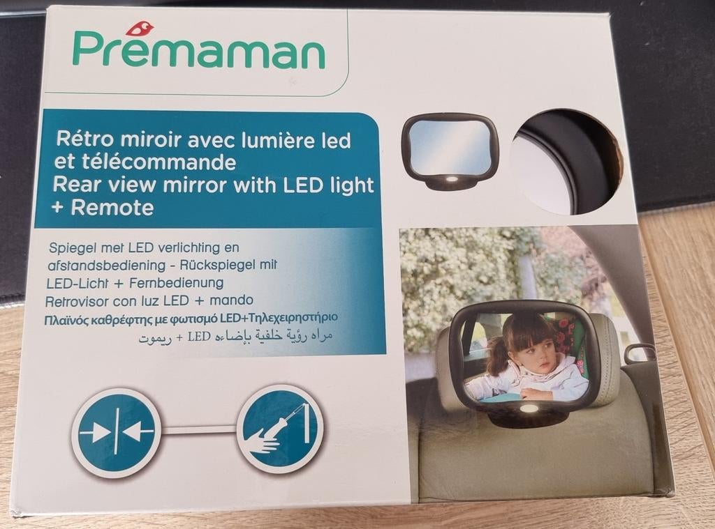 Prémaman maxi cosi spiegel met led verlichting en afstandbdn, Ophalen of Verzenden, Zo goed als nieuw