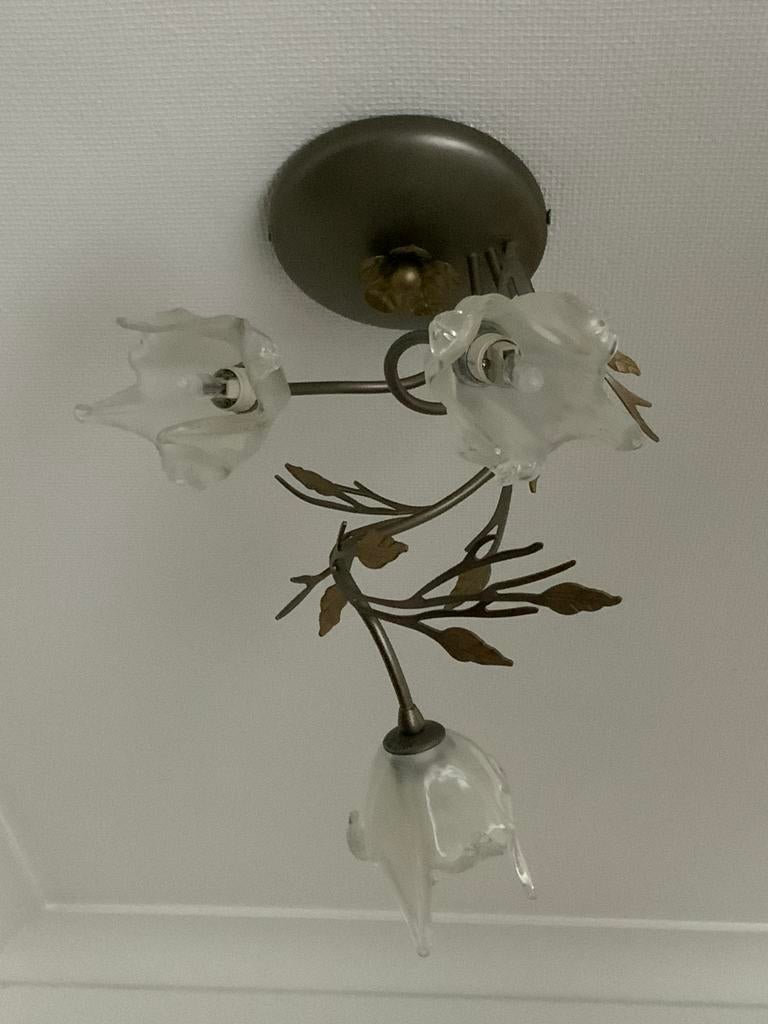 Plafonnier décoratif en étain et verre., Enlèvement, Comme neuf, Verre