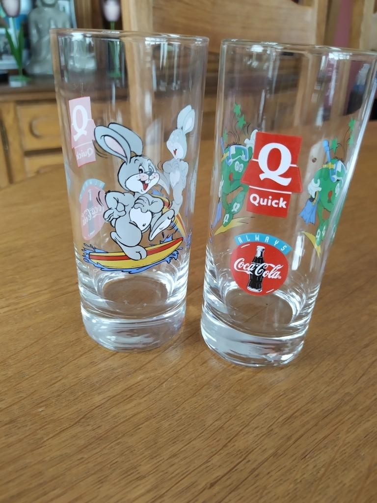 2 verres Disney - Quick - H 14,5 cm - D 6 cm, Collections, Verres & Petits Verres, Enlèvement