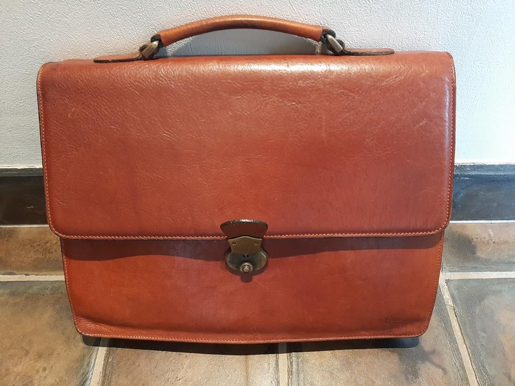 Vintage mallette cuir cognac CORDIZ, Enlèvement ou Envoi, Comme neuf, Brun, Cuir