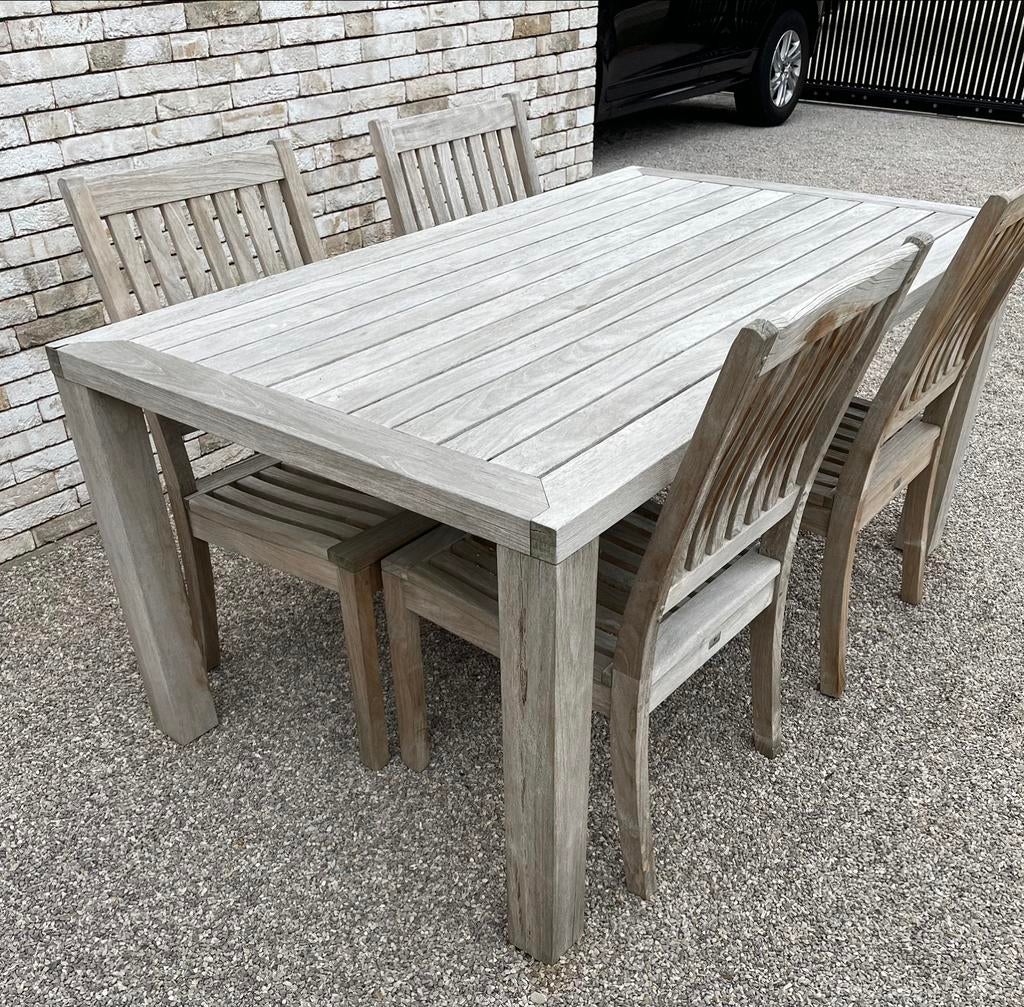 GLOSTER tuinset Teak tafel en 4 stoelen, Ophalen, 4 zitplaatsen, Gebruikt, Teakhout