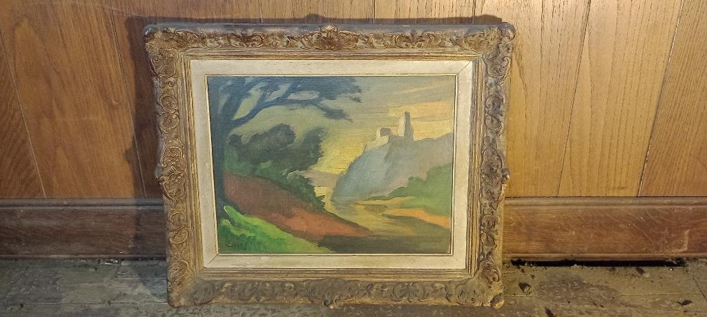 Tableau paysage huile panneau Ernst Jean, 47x40, n112, Enlèvement ou Envoi, Peinture à l'huile, Panneau, Paysage