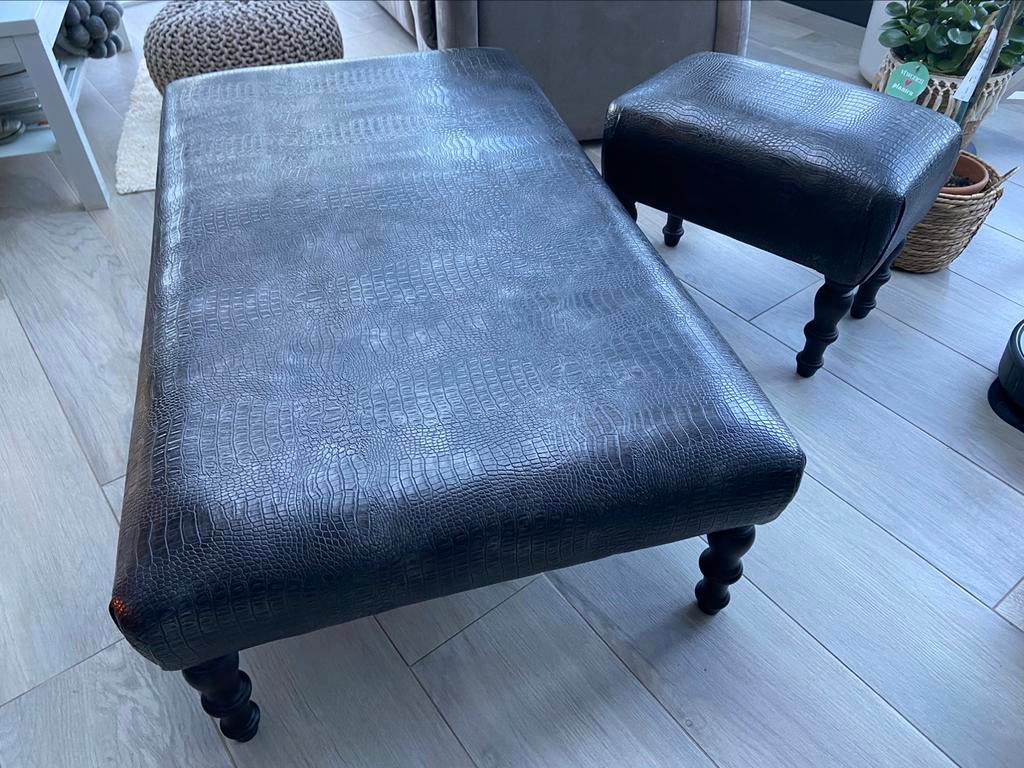 Salon en bijzettafeltje bruin leder,gekocht Deka interieur, Huis en Inrichting, Ophalen, Zo goed als nieuw, Rechthoekig, Leer