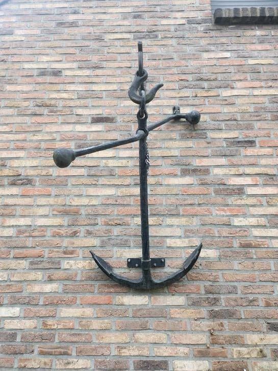 Zeer mooi oud scheepsanker, buitenmuur decoratie met bevesti, Antiek en Kunst, Ophalen