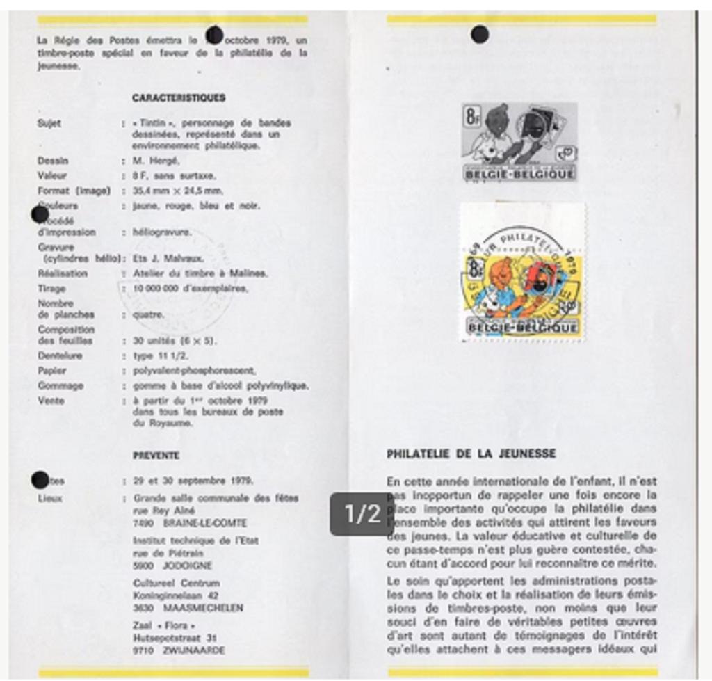Année 1979 : FDC 1944 sur feuillet - voir scan !!! - Tintin/, Postzegels en Munten, Ophalen of Verzenden