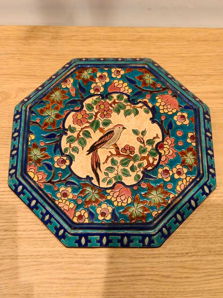 Dessous de plat émaux de Longwy octogonal, Antiquités & Art, Enlèvement ou Envoi