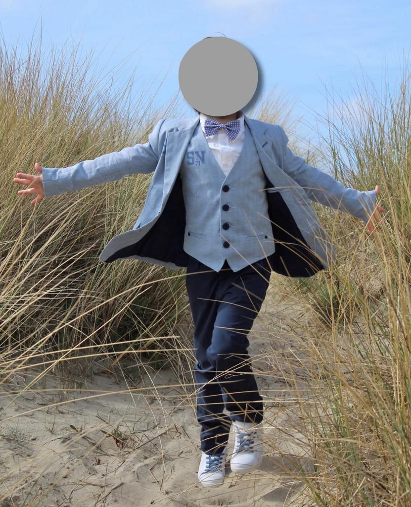 Mooie blazer met ondervestje en strik - eerste communie, Garçon, Ensemble, Comme neuf, Enlèvement