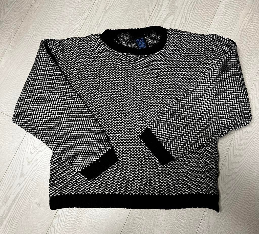 Vintage zwart‑witte gebreide trui - gemaakt in Denemarken, Maat 38/40 (M), Zwart, Ophalen of Verzenden, Zo goed als nieuw