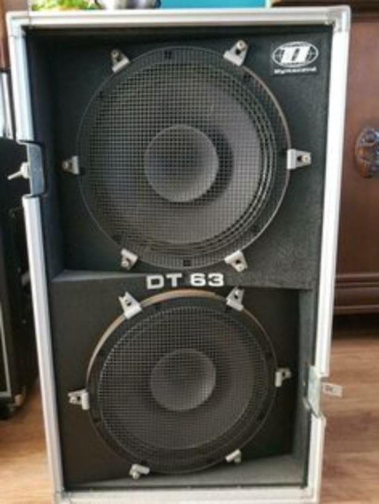 Vintage Klankkasten Dynacord DT63 (2 St) in zeer goede staat, Gebruikt, Overige typen, 120 watt of meer, Ophalen