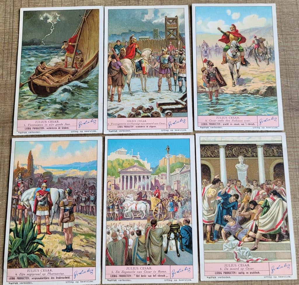 6 oude Liebig prenten: Julius Cesar, Enlèvement ou Envoi, Utilisé, Autres sujets/thèmes, Gravure