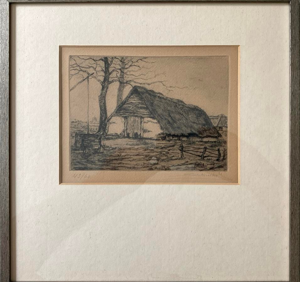Hoeve met waterput. Jos Stokbroeckx, Antiek en Kunst, Kunst | Etsen en Gravures, Ophalen