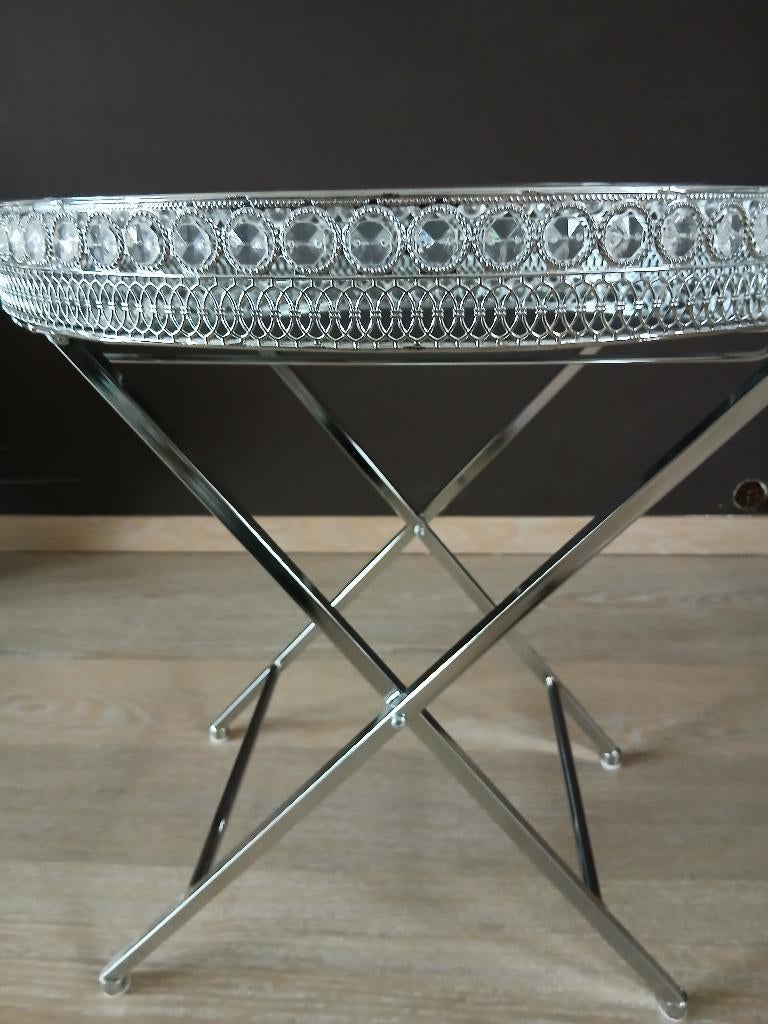 Ronde luxe bijzet tafel met spiegel glas, Minder dan 55 cm, Rond, Ophalen, 45 tot 60 cm