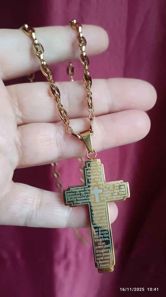 Pendentif croix en acier inoxydable couleur or, Bijoux, Sacs & Beauté, Enlèvement ou Envoi, Neuf, Or, Autres matériaux
