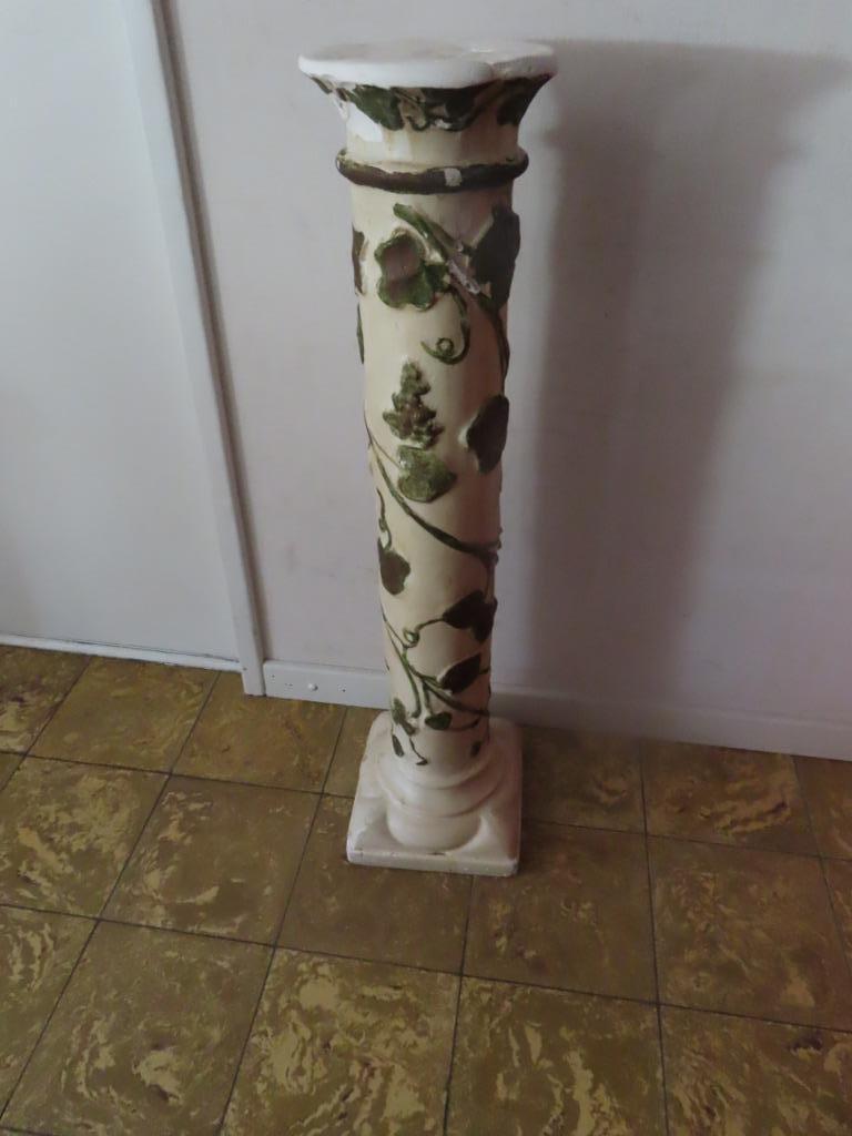 ronde zuil, vintage , creme met groene bladjes, Ophalen, Gebruikt