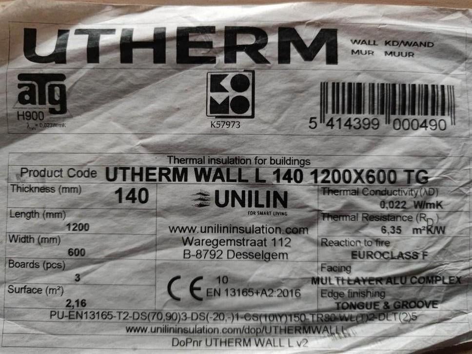 Utherm Wall L 140 1200x600 TG, Neuf, Isolation de toiture, Enlèvement, Mousse rigide (PIR)