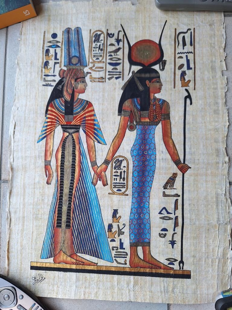 Tekening op papyrus afkomstig uit Egypte., Antiek en Kunst, Kunst | Niet-Westerse kunst, Ophalen of Verzenden