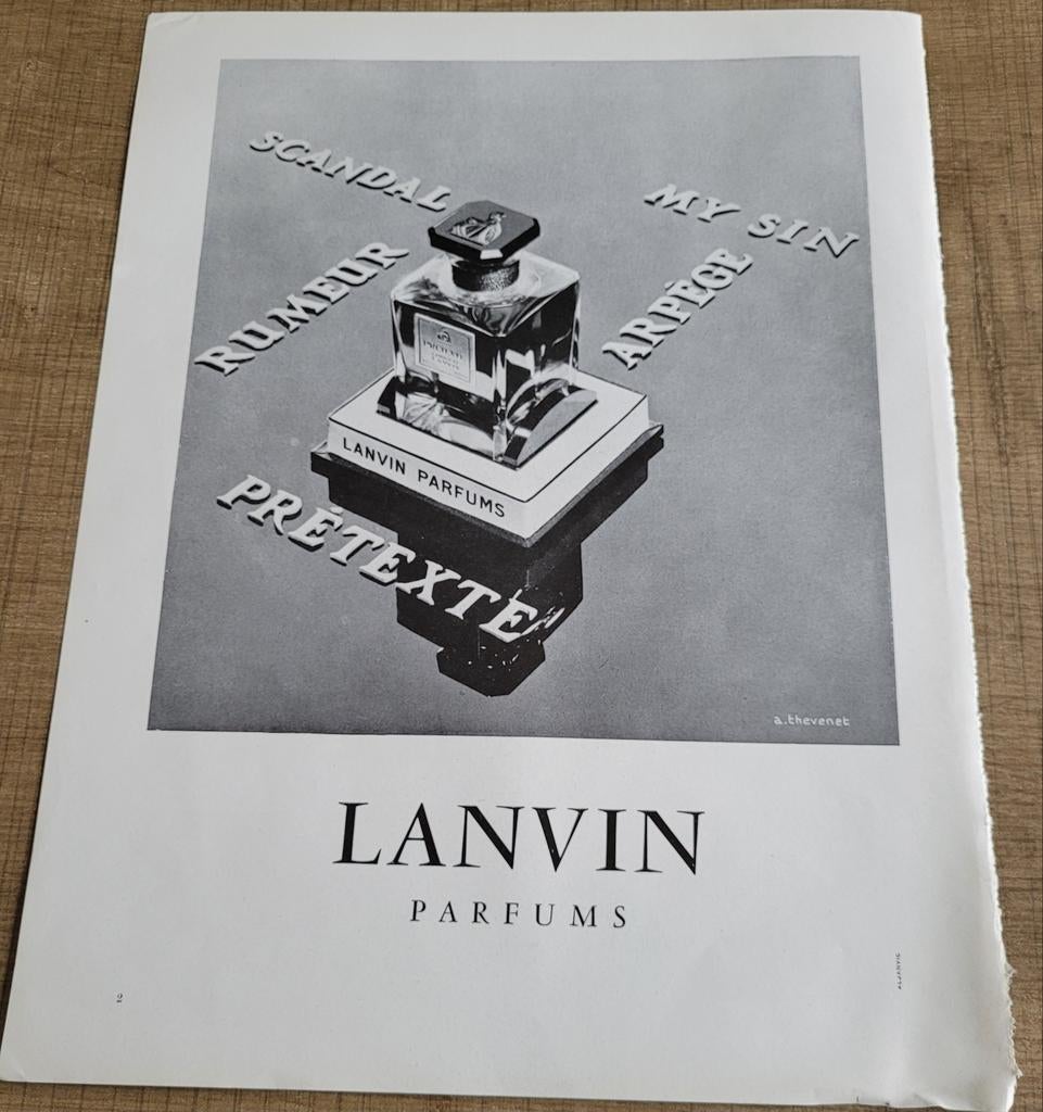 Oude reclameprent: Lanvin parfums (1952), Verzamelen, Ophalen of Verzenden, Gebruikt, Overige typen