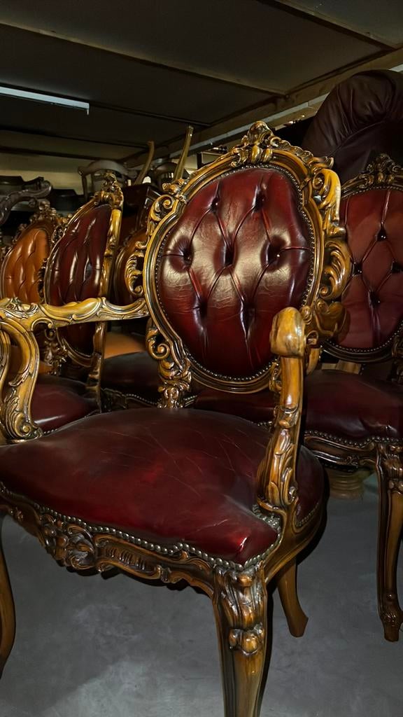 4 chaises de salle à manger baroques italiennes en cuir, Antiquités & Art, Enlèvement