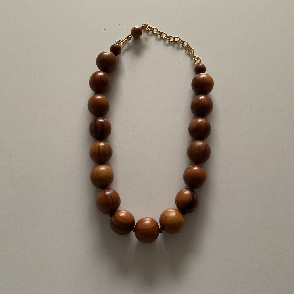Ketting met houten parels, Ophalen, Met hanger, Kunststof, Bruin
