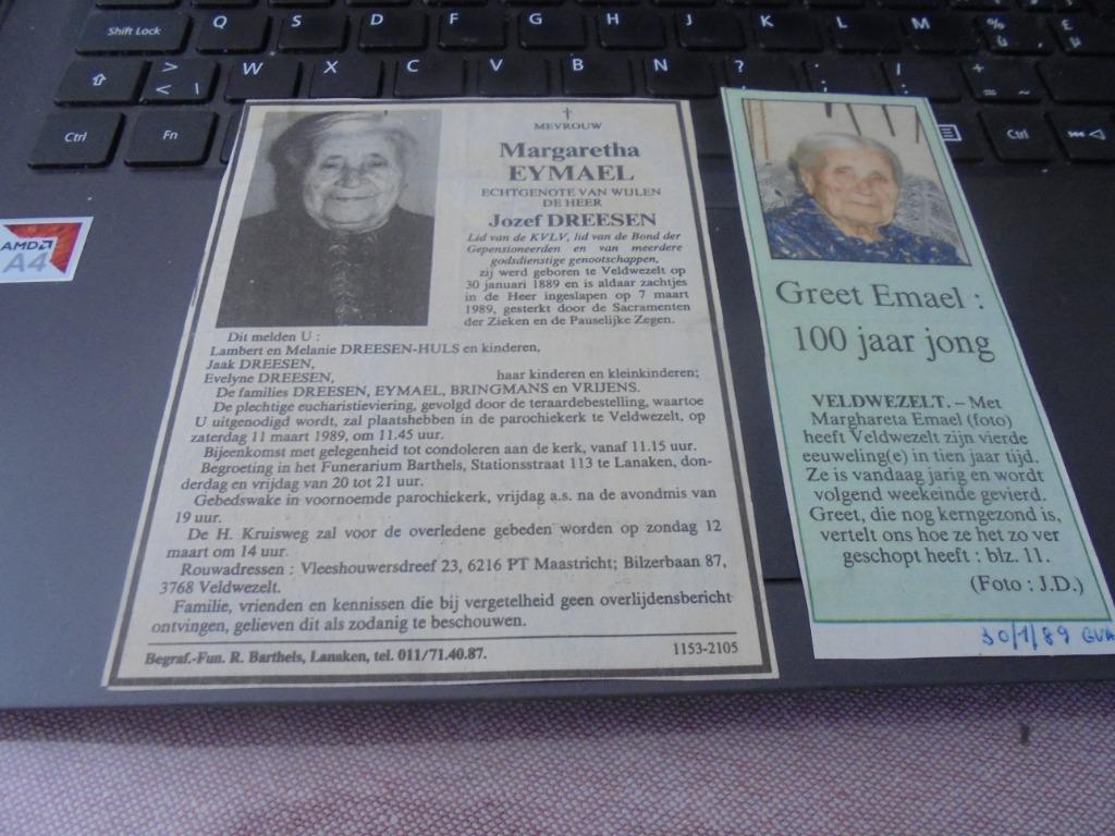 dp Margaretha Eymael, Ophalen of Verzenden, Bidprentje