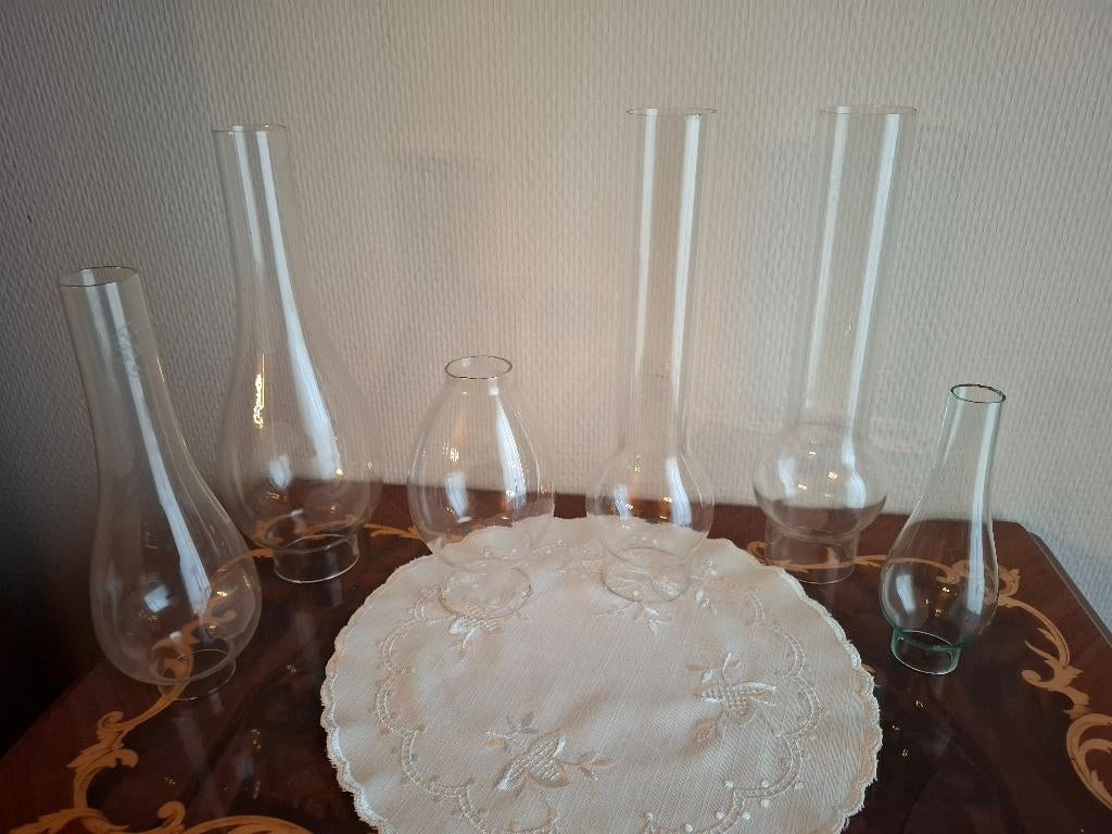 lot glazen van olielampen 6 stuks, Antiek en Kunst, Antiek | Glaswerk en Kristal, Ophalen