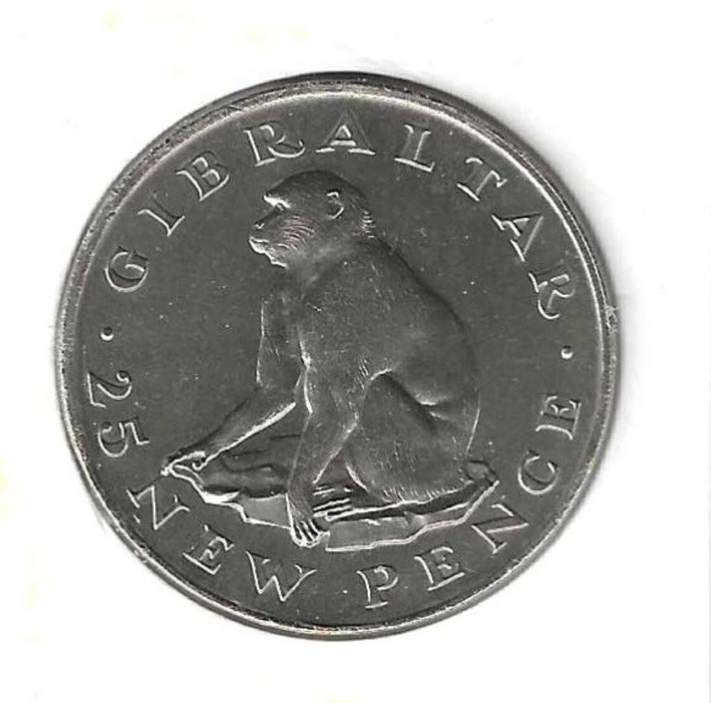 Gibraltar, 25 New Pence 1971, Barbary ape., Ophalen of Verzenden, Overige landen, Losse munt