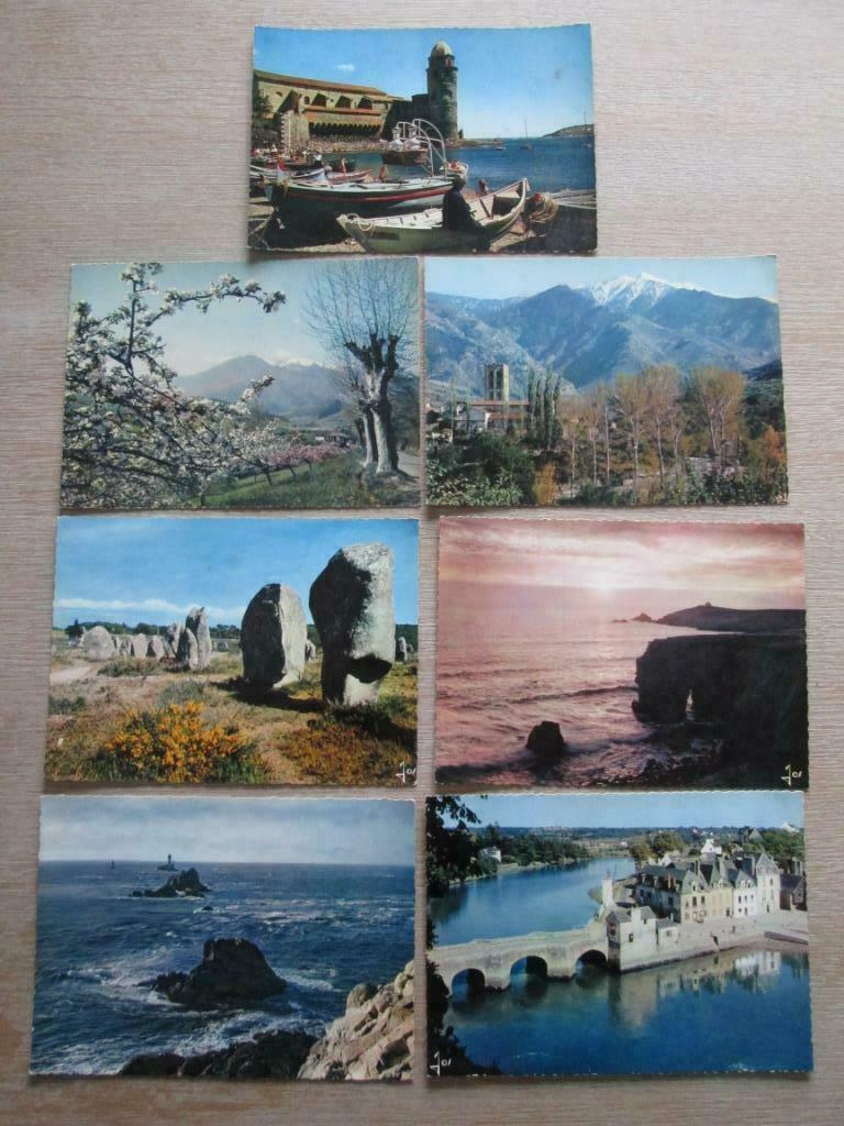 7  kleurpostkaarten (15x21 cm) van Frankrijk, Envoi, France