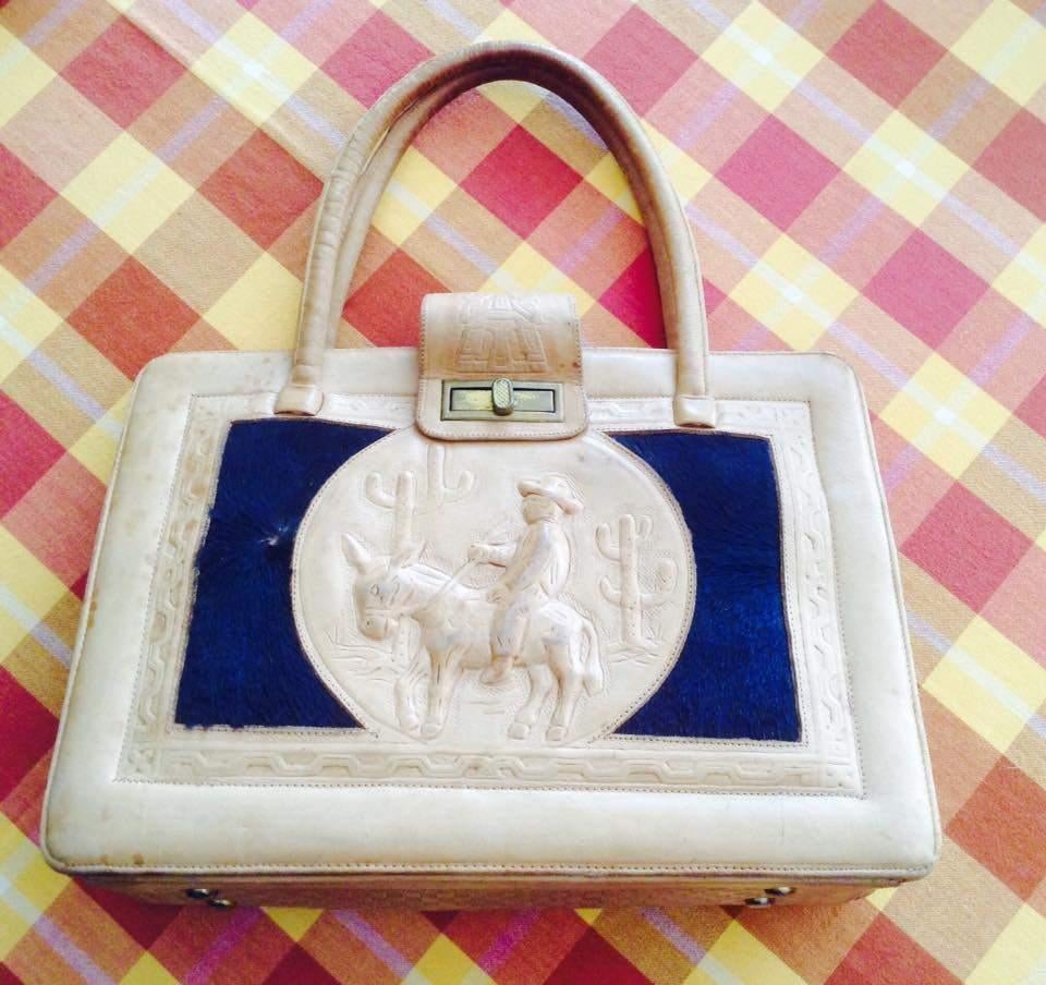 Mexicaanse vintage originele leren handtas uit 1970, Ophalen of Verzenden, Gebruikt, Beige, Handtas