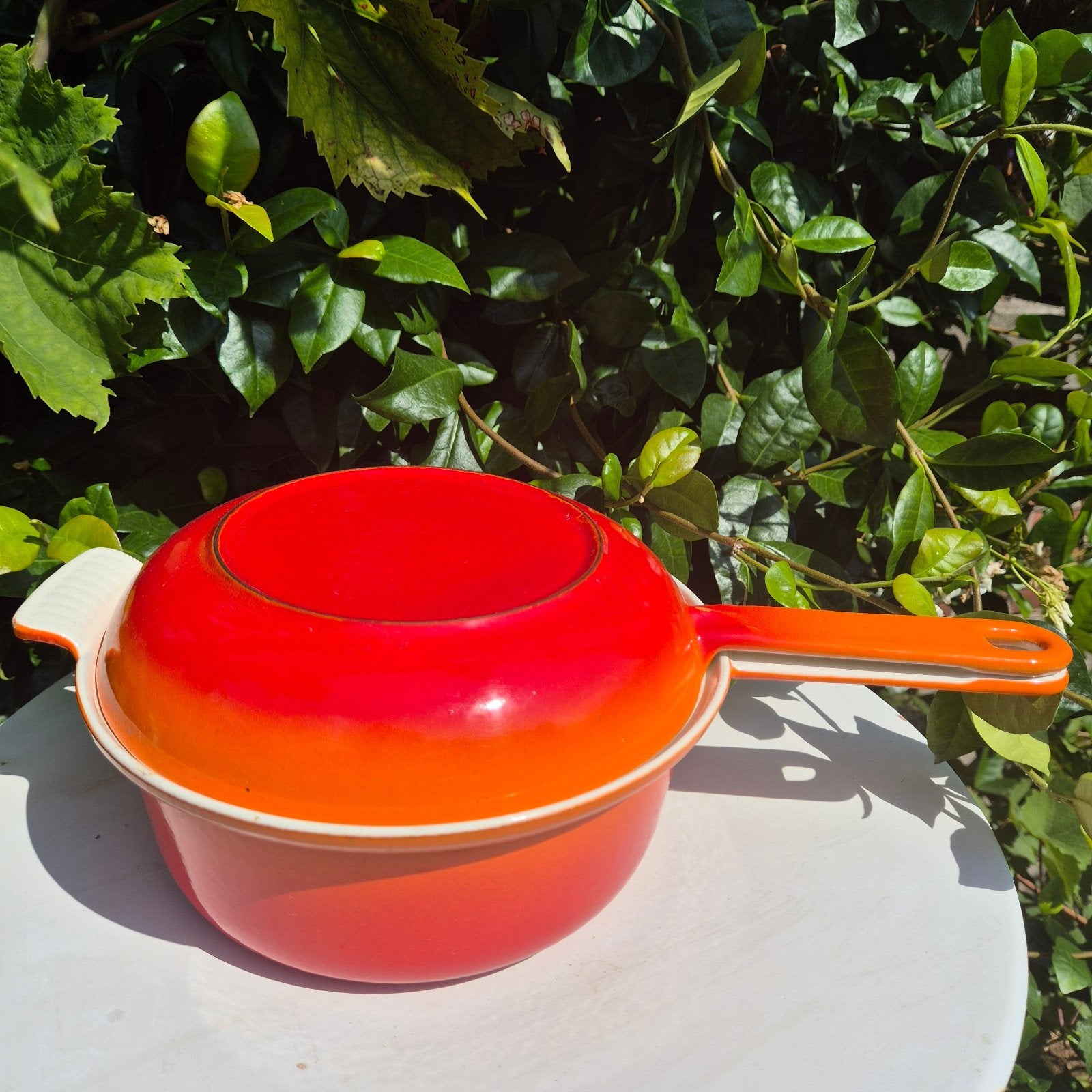 Descoware, oranje geëmailleerde gietijzeren koekenpan deksel, Antiek en Kunst, Ophalen of Verzenden
