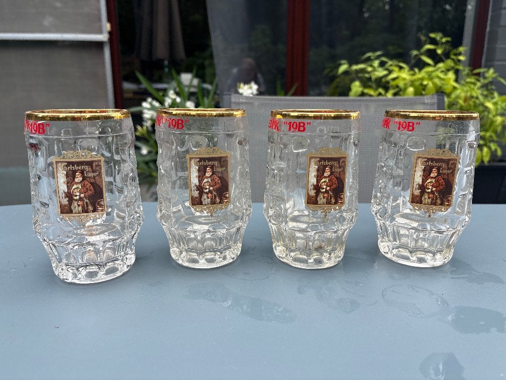 4 pièces - Chope à bière Vintage Carlsberg Lager, Enlèvement ou Envoi, Comme neuf, Verre ou Verres