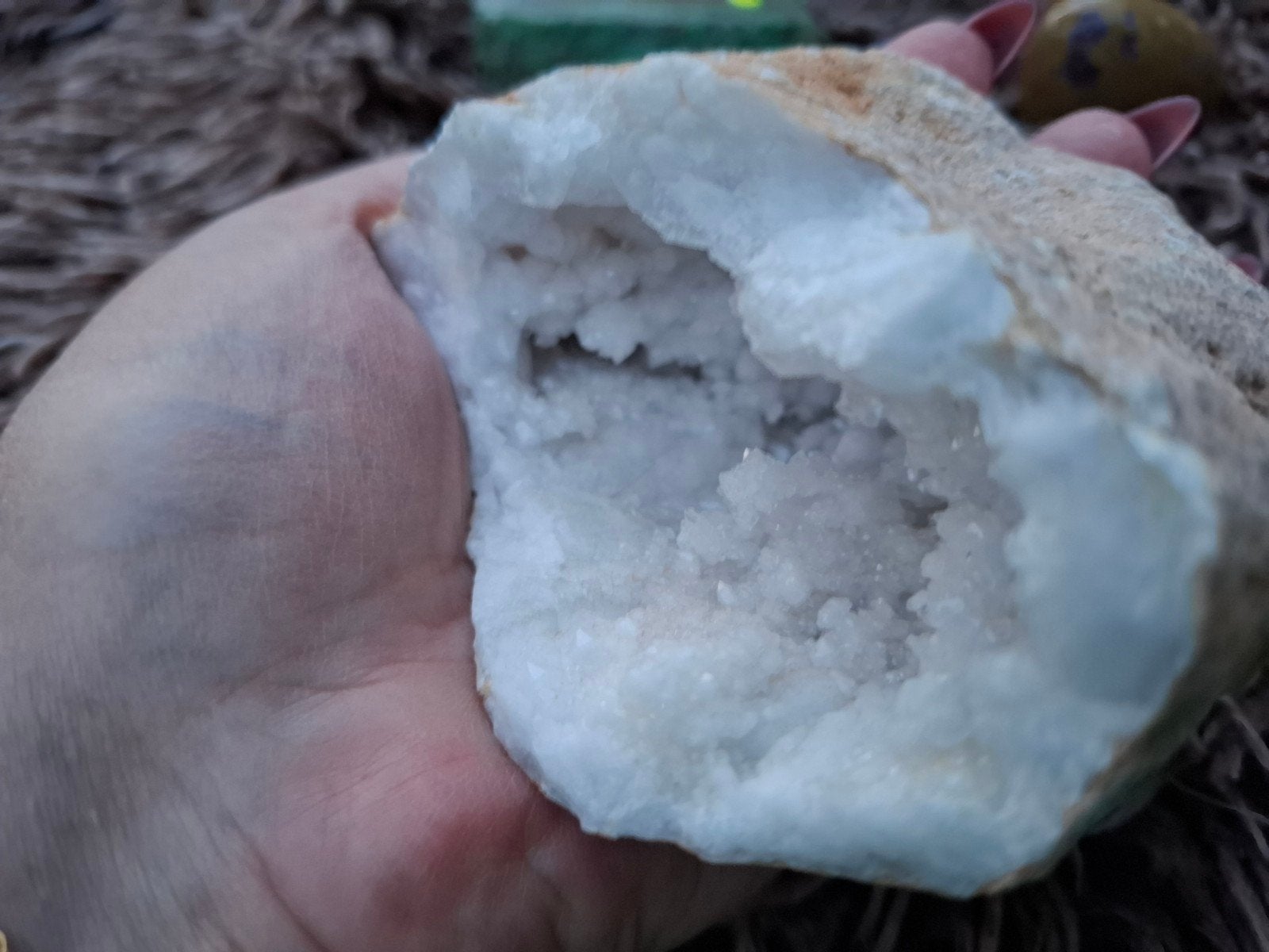Bergkristal geode,Dogtooth calciet,Agaat, Ophalen of Verzenden
