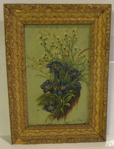 antiek schilderij stilleven bloemen H. Magnien, Ophalen, Gedateerd, Bloemen, Doek