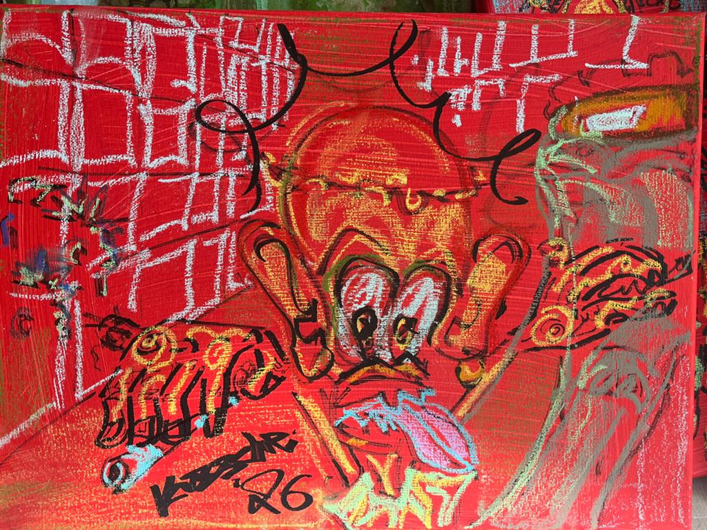 Acryl and pastel on canvas, Antiquités & Art, Enlèvement ou Envoi