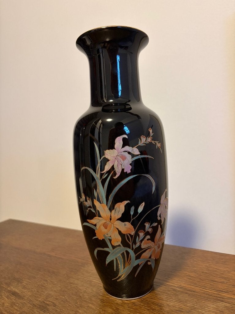 Magnifique vase japonais vintage, Enlèvement ou Envoi, Utilisé, Convient pour l'extérieur, Noir