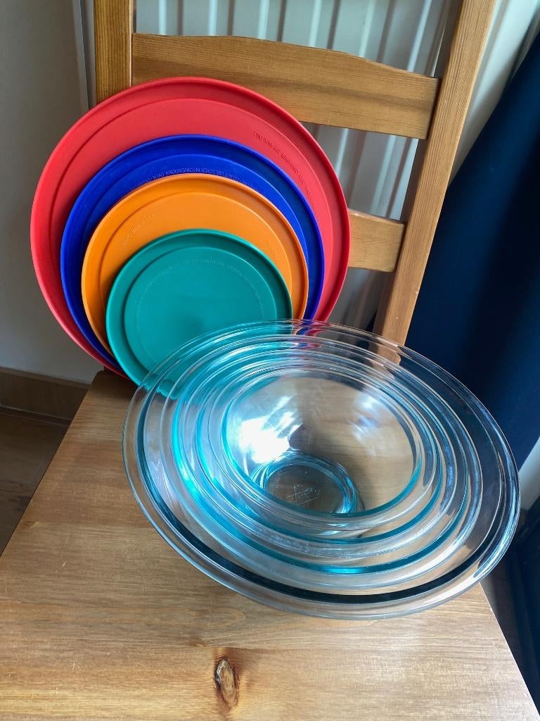 Pyrex Glazen Meng-/Kookkommenset met Bijpassende Deksels, Ophalen, Zo goed als nieuw, Glas, Overige typen