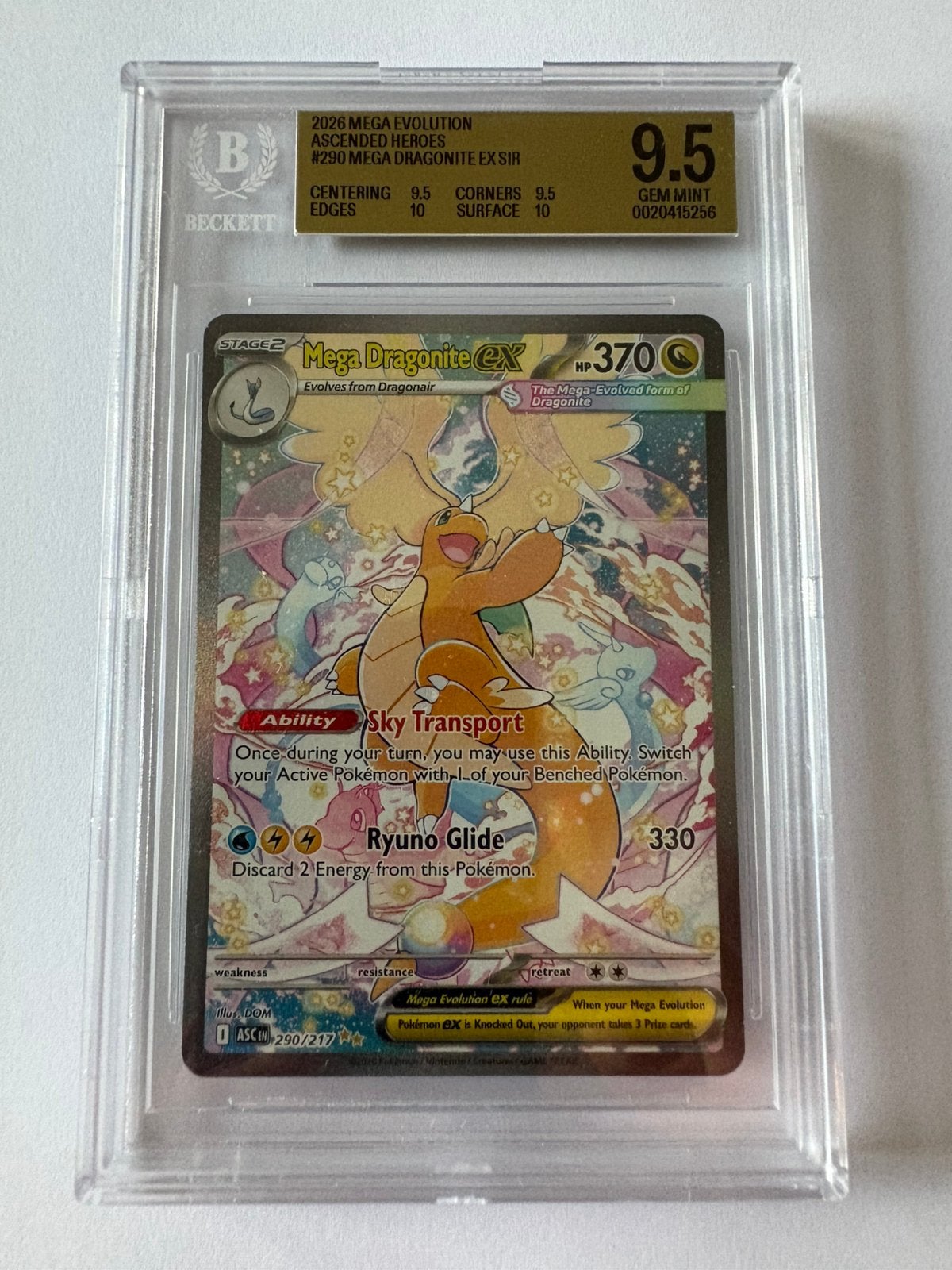 Mega Dragonite ex, Beckett 9.5 Gem Mint, Hobby en Vrije tijd, Ophalen of Verzenden, Nieuw