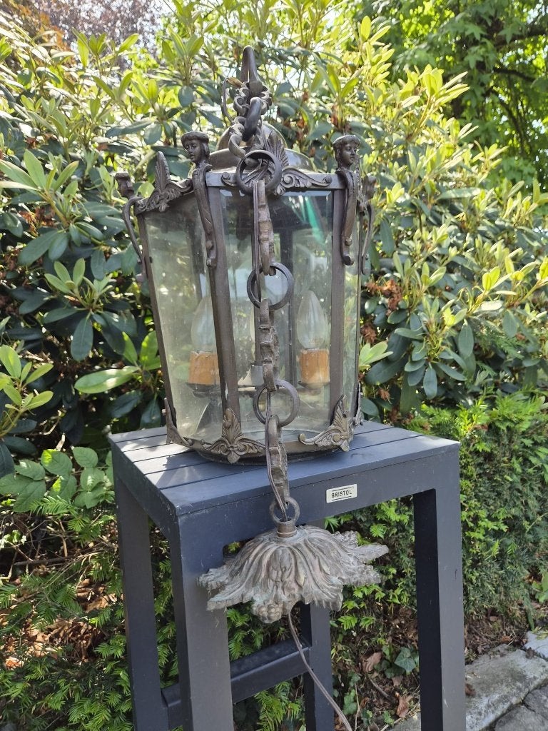 Hanglamp, Huis en Inrichting, Lampen | Hanglampen, Ophalen, Gebruikt, Glas, Vintage style brass