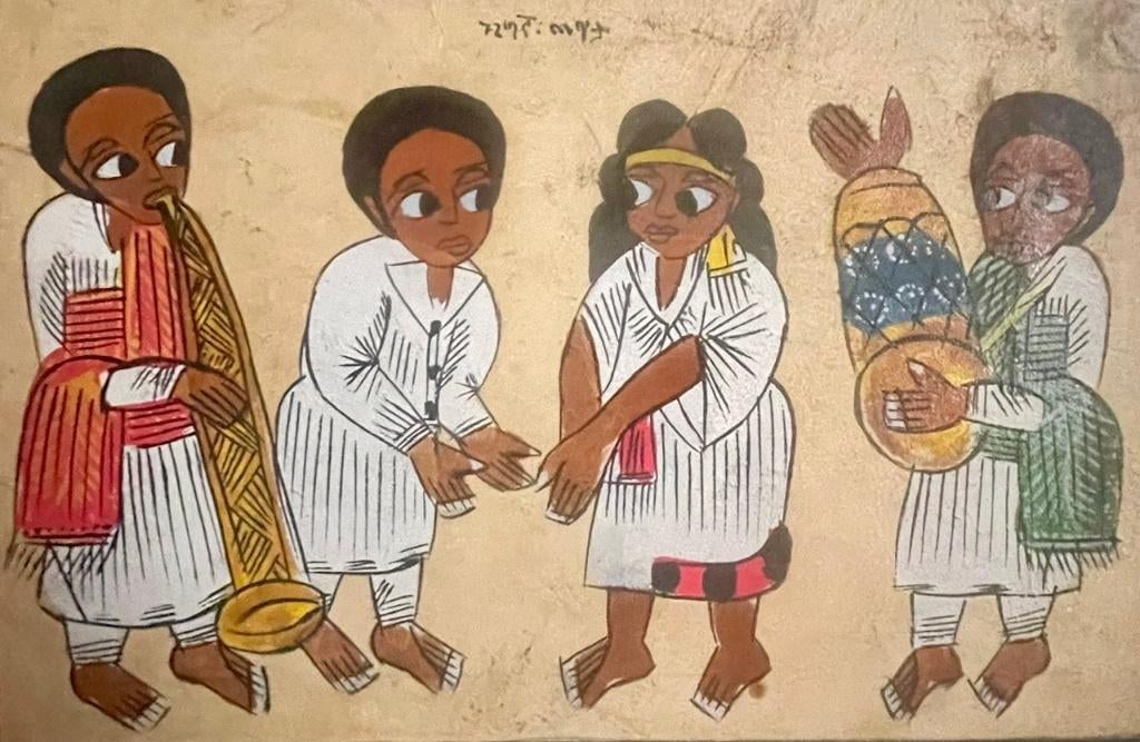 Ethiopische schildering op leer, Ophalen of Verzenden