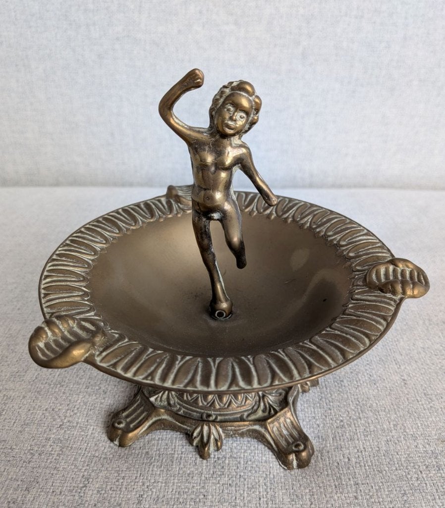 Vintage brocante messing / koperen schaaltje met engel, Antiek en Kunst, Ophalen of Verzenden
