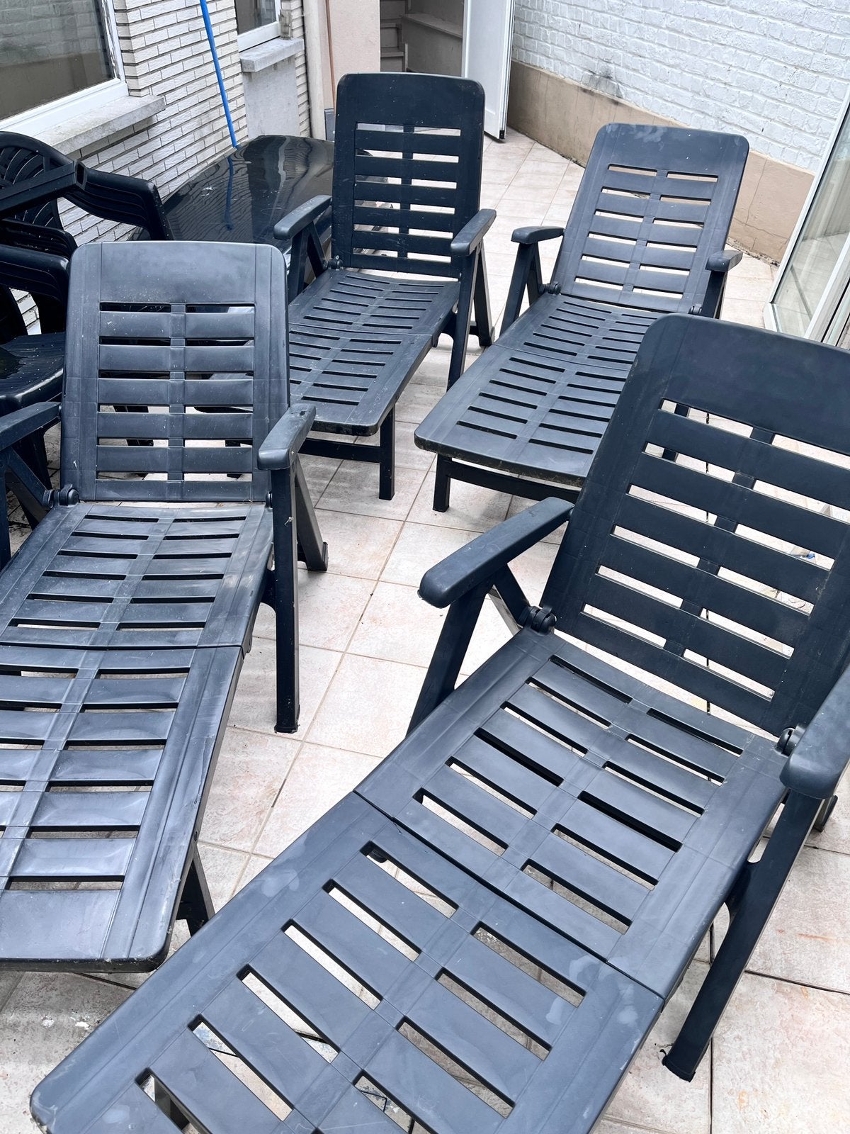 6 ligstoelen/ chaises longues, Jardin & Terrasse, Chaises longues, Enlèvement, Utilisé, Plastique, Mobile
