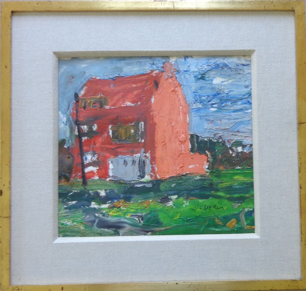 ALBERT DE DEKEN / RODE HUIS SCHOTEN OLIEVERF PAPIER 51x54cm, Antiek en Kunst, Kunst | Schilderijen | Modern, Ophalen of Verzenden