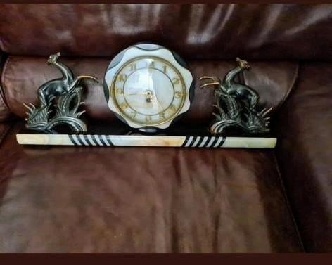 Art Deco klok ,Marmeren en Messing, Ophalen of Verzenden