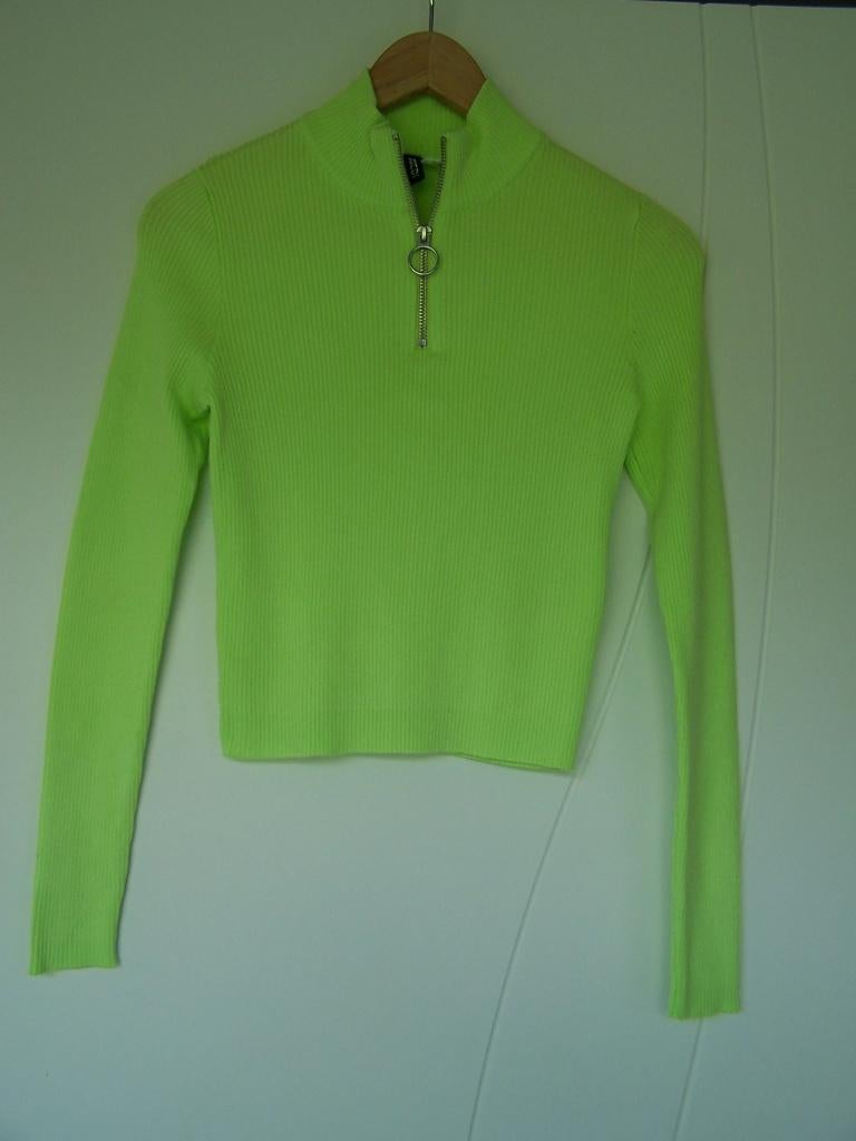 Fluo groene crop trui met rits – maat S – nooit gedragen, Kleding | Dames, H&M, Nieuw, Ophalen of Verzenden, Lange mouw