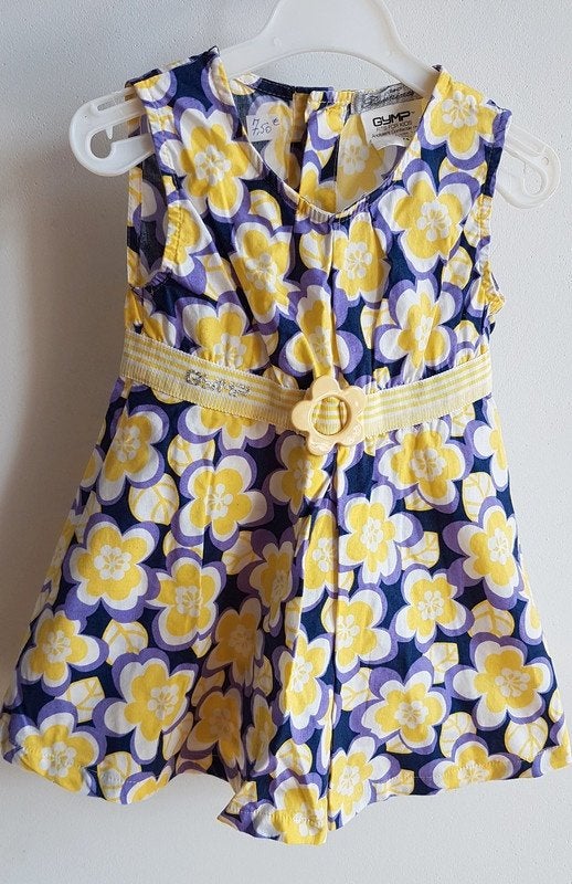GYMP - Robe rétro mauve/jaune - T.12 mois/74cm, Gebruikt, Meisje, Jurkje of Rokje, Ophalen of Verzenden