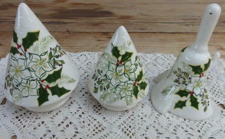 3 Prachtige handbeschilderde keramieke KERST ornamentjes, -, Utilisé, -, -